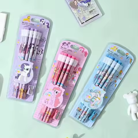 13pcs My Little Ponys Cute Pencils with Pencil Sharpener Kids Unicorn Writing Stationery Student Sch