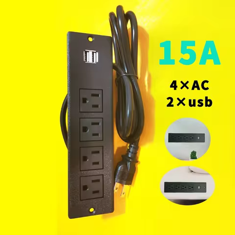 15A US Hidden Table Socket 2 USB 4 Outlet Surface Mountable Recessed Furniture Sofa Charger Power St
