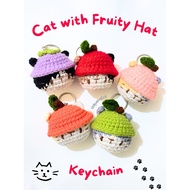 GANTUNGAN [Urly Crochet] Cat Crochet Hanger with Fruit Hat | Crochet Cat with Fruity Hat Keychain