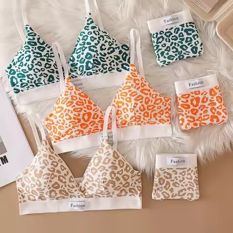 2024 Summer New Women's Leopard Print Traceless and Steel Rim Bra Adjustable Shoulder Strap Back Wom
