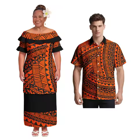 High quality Lover Clothing Polynesian Festival Women's Puletasi Dress Men's Aloha Shirt Samoa Tribe