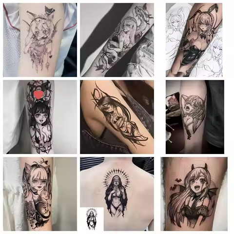 21 Pattern Herbal Juice Temporary Tattoos for Woman Man Black Girls Body Art Waterproof Fake Tattoo 