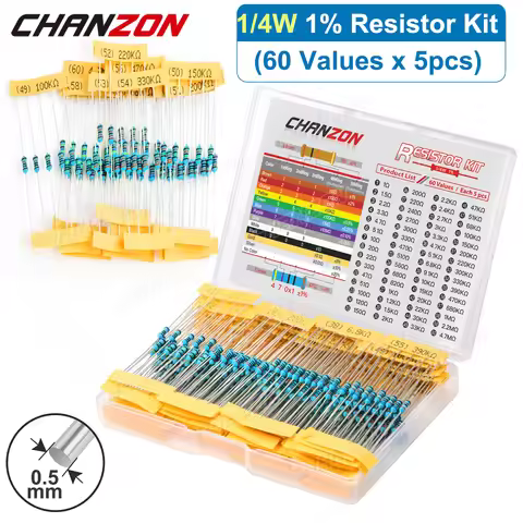 60 Values 1/4W Metal Film Resistors Kit 300Pcs/Pack 1 10 220 330 470 1K 4.7K 10K Ohm 1% High Precisi