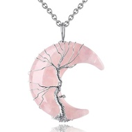 Tree of Life Necklace Wire Wrapped Crescent Moon Stone Pendant Necklaces 7 Chakra Healing Crystal Ne