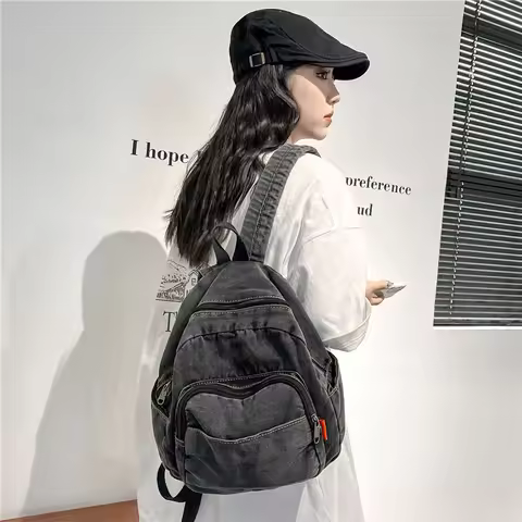 Denim Backpack Ins Simple Casual Student Backpack Korean Version Forest Style Retro Washed Denim Bac