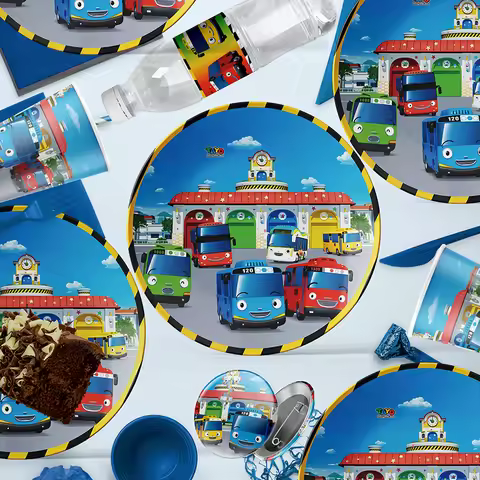 disney Tayo the Little Bus Supplies Party DIY Supplies Disposable Tableware balloon water bottle lab