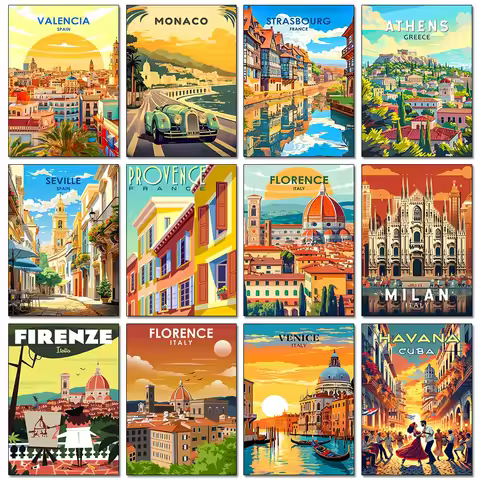 Urban Architecture Diamond Painting Landscape Art Diamond Mosaic Cross Stitch Kit Home Decoration Su