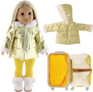 （MSSugar toy）Msugar Toys เสื้อผ้าฤดูหนาวแจ็กเก็ตเก็บกระเป๋าเดินทาง,กระเป๋าเดินทางสีเหลือง2021ตุ๊กตาอเมริกันสำหรับเด็กผู้หญิงขนาด18นิ้ว
