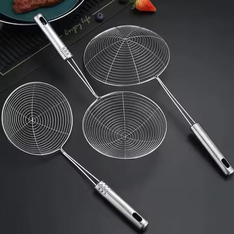 Oval Skimmer Stainless Steel Filter Mesh Oil Pot Food Filter Cookware Colander Fried Filter Kitchen 