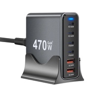 435W/470W 6 Port GaN Charger - 4C2A USB-C PD Fast Charging Desktop Wall Charger for Phones, Tablets 