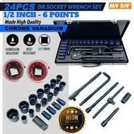 SRUNV 1/2" 24PCS DR SOCKET WRENCH SET - 6 POINT 24PCS DR BLACK SOCKET CR-V BOX SOCKET SPANNER WRENCH