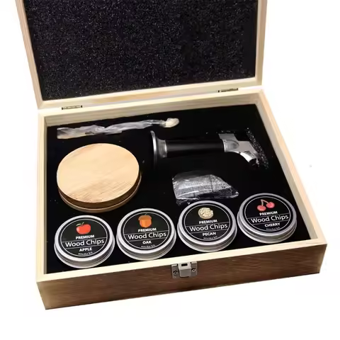 Smoker Wooden Box Set Different Smoke Flavor Sawdust Ice Stone Whiskey Cocktail Gift Box
