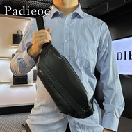 Mens chest bag crossbody bag Mens Korean version tidal layer cowhide shoulder bag Casual crossbody shoulder bag for men