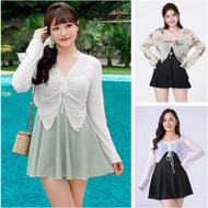 [2XL-4XL] New Style Plus Size Swimsuit Fat Girls One-Piece Swimsuit Long-Sleeved Blouse Sunscre