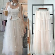 98CM 88CM 78CM (140-170cm Height) Korea Fashion Women Fluffy Flowy Skirts Mesh Tulle Ribbon Maxi Ski
