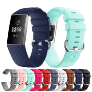 Suitable for Fitbit Charge 4 diamond-shaped silicone sports strap charge4 charge3 universal size silicone silver buckle strap