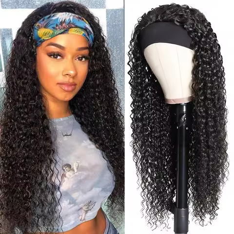 Headband Water Wave Human Hair Wig Curly Wigs Brazilian Remy Human Hair Wigs Machine Made Human Hair