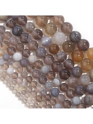 1條串灰色條紋玉髓石珠子,天然石頭珠子,適用於diy珠寶製作,4/6/8/10mm