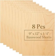 LOYORTY 8PCS 12 x 9 Inch Basswood Sheets for Crafts, 1/4 Inch(6mm) Thick Plywood Sheets, Unfinished 