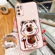 AnDyH Phone Case for Xiaomi POCO M3 Pro 4G 5G Redmi Note 10 5G Note 10T 5G Xiaomi POCO X3 GT 5G Makeup Mirror Strawberry Bear Bracket Full Silicone Soft Shell