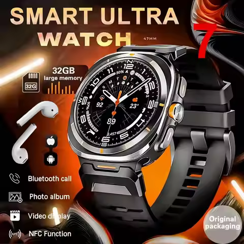 2025 New DT Watch 7 Ultra Smart Watch Men 32GB Memory Video GPS NFC 47mm AMOLED Fitness Sports Track
