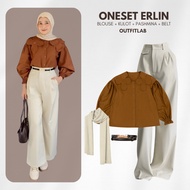 Erlin Outfit Set Women's Hijab Suit (Daisy Blouse + Oro Pants + Pashmina + Belt) One Set