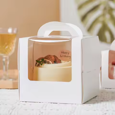 10set Clear Window Cake Box 4 Inches 6 Inches High Kraft Paper White Birthday Cake Packing Boxes Bak