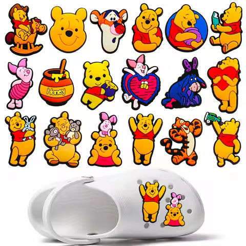 1-20pcs Hot Toys Disney Cartoon Winnie Pooh Shoe Charms for Shoes Decoration Accessories Classic Clo