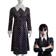 Adams Family cos Costume Halloween Wednesday Adams Black Dress cosplay Costume Ready Stock