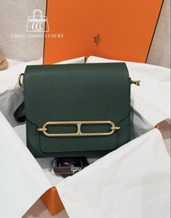 🌈Hermes💚Mini Roulis 19💚英國綠金扣🌈98.5新🌟Evercolor皮🌟miniroulis🌟roulis19🌟愛馬仕🌟