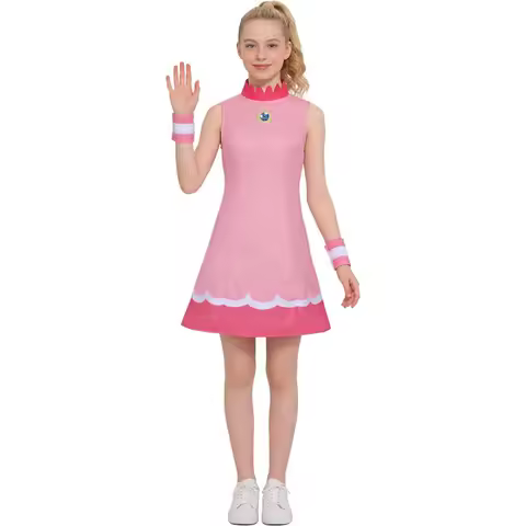 Princess Cosplay Peach Costume Pink Blue Sportswear Peach Tennis Suit Cosplay Outfit Sleeveless Dres