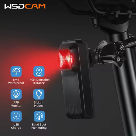 Wsdcam W100 Bicycle Rearview Radar Cycling Tail Light Brake Sensing Lamp Waterproof Four Lighting Mo
