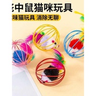 Cat Toy Cage with Mouse, Colorful Feathers, Wire Design – Interactive Play for Self-Amused Cats