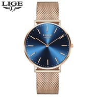 {Aishang watch industry}LIGE ผู้หญิงบางเรียบง่ายกันน้ำแฟชั่นนาฬิกาควอตซ์-ทองคำสีกุหลาบ