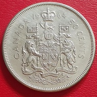 Uang Koin Perak Kuno 50 Cents Canada Tahun 1964 Silver Coin