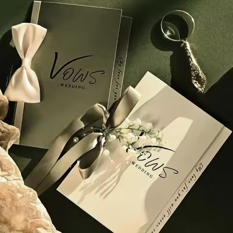 Wedding Vow Book Set, Minimalist Design for Couple, Green & White, Wedding Keepsake with Vows & Decl