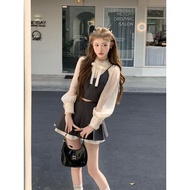 [Fashionable Stupid] Korean Drama Preppy Style sst Series Sling Vest Pleated Skirt Three-Piece Suit Milk Style Wear