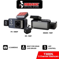 Mohawk 3 Channel DVR Car Camera Dashcam Front Inside Rear Camera (1080P+720P+720P) T300S