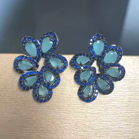 Bilincolor Fashion Solid Blue Cubic Zirconia Earring for Women
