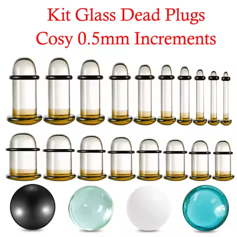 Casvort Pyrex Glass Dead Plugs 14G-00g Comfy Ear Gauges Tunnels Expander 0.5mm Increments Piercing B