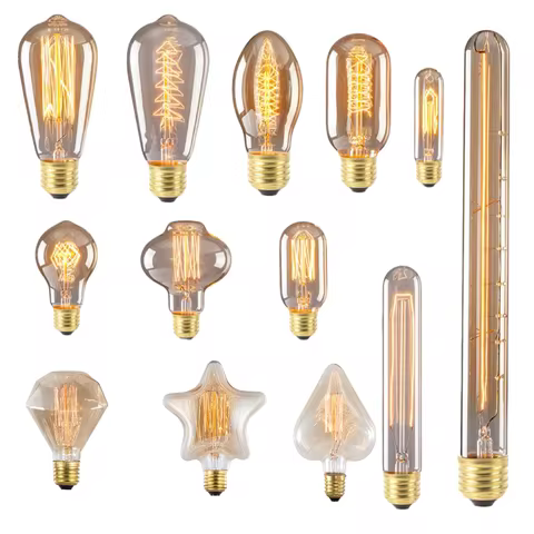 2PCS Edison Bulb E27 40W 60W 220V 110V ST64 T45 BT53 A60 G80 G95 G125 Filament Incandescent Light Am