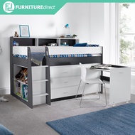 Furniture Direct ERSA Mid Sleeper Bed With Desk-White+Grey loft bed double decker