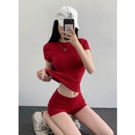 Super Beautiful Gentle Summer Suit/Asian Hot Girl Slim-fit Short-sleeved T-shirt Age-reducing Skinny