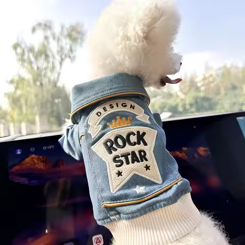 Pet Clothing Dog Cat Clothing Pet Handsome Fashion Cowboy Clothes Washed Vest Coat Collection Rock D