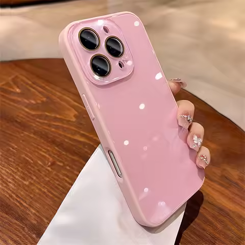 Luxury Candy Color Glass Glossy Phone Case For iPhone 15 16 Pro Max 14 13 12 11 Full Lens Camera Pro