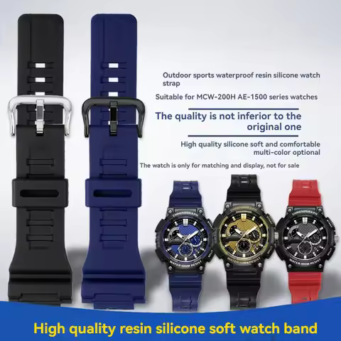 For Casio Sports Watch Strap – Resin Silicone Replacement Band for MCW-200H, AE-1400, AE1500WH, AEQ-