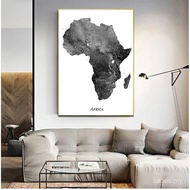 Africa map posters and prints map travel wall art canvas painting gray black white living room home 