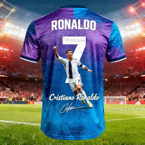 New Ronaldo #7 Print Signed Football Jersey T-shirt Comfortable Breathable Summer Sports Stylish CR7