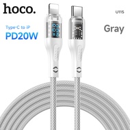 HOCO 100% U115ดั้งเดิมพบใส iPhone สายชาร์จเร็ว USB C To Lightning PD สายสำหรับ iPhone เร็ว14 Pro Max 12pro Max กับสายข้อมูล PD20จอแสดงผล