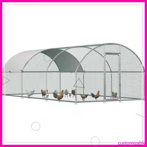 Large Metal Chicken Coop Run with Cover, 19.5x10x6.4 FT Walk-in Pen for Backyard Farm Poultry